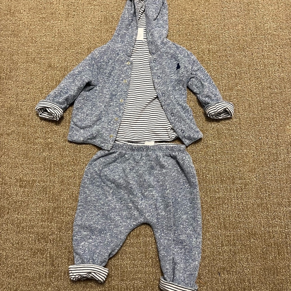 Baby GAP Blue Marled Hoodie Outfit Track Suit Set 6-12 months